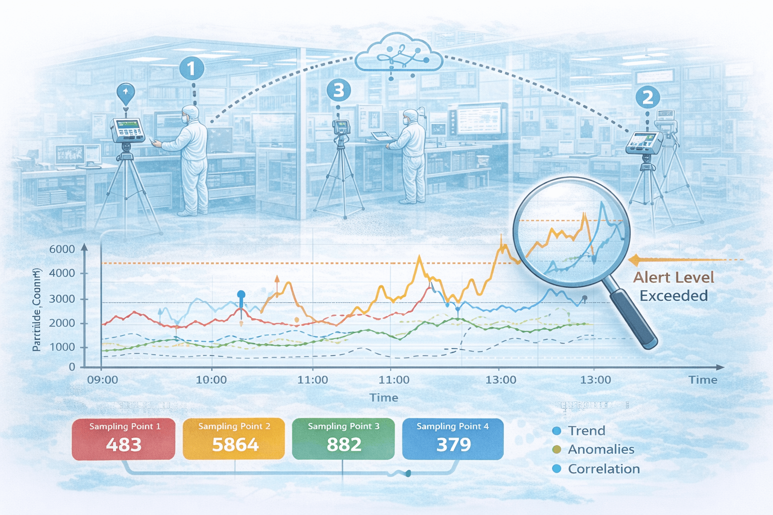 클린룸에서 오염입자 데이터 분석 관리 활동