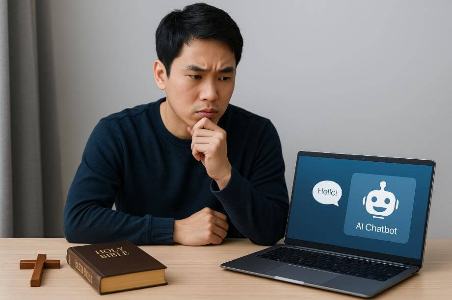 전통 종교 상담과 AI 상담의 차이를 고민하는 장면