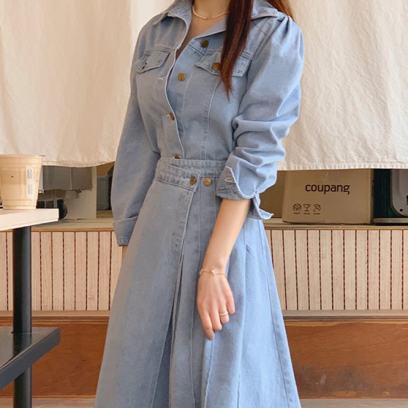 민스샵 셔츠 스커트 SET 면100 일로일로 데님 투피스