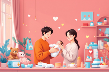 아이를 나은 부모가 첫만남이용권으로 아기용품을 구매 후 아기를 보고 웃는 모습