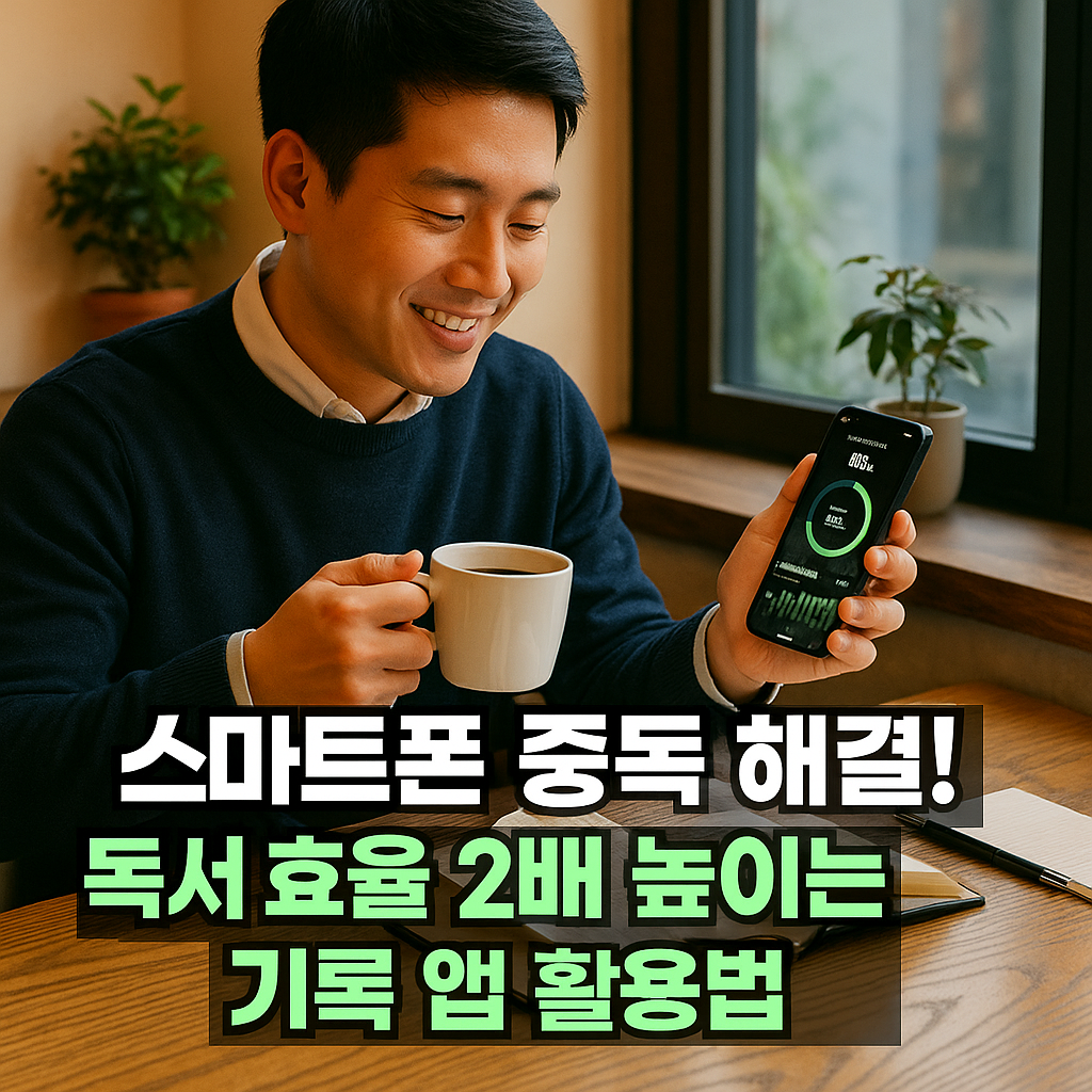 독서 기록 앱을 확인하는 남성