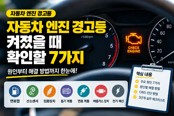 자동차 엔진 경고등 켜졌을 때 확인할 원인부터 해결 방법