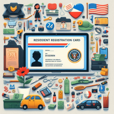 물건들과 함께 놓인 주민등록증 일러스트