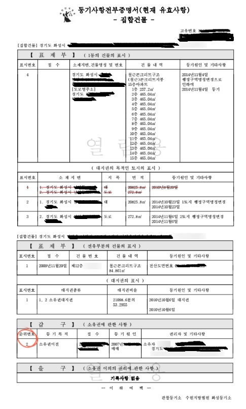 등기부 등본 샘플