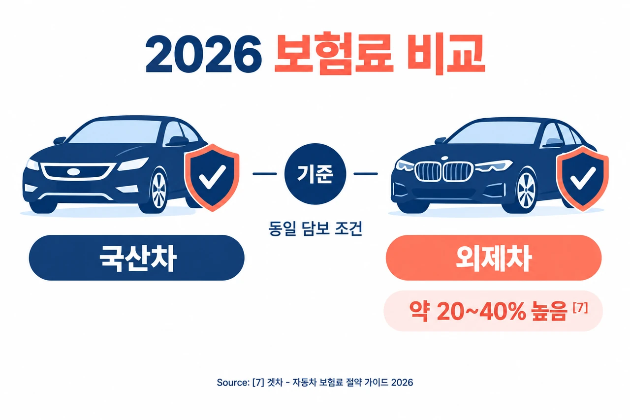 2026 외제차 국산차 차이 구매 가이드: 외제차 보험료는 동급 국산차보다 약 20~40% 높게 책정되는 경우가 많습니다.