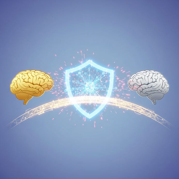 AI 워크플로우의 중단 없는 예외 처리와 모델 전환 전략을 상징하는 현대적인 디지털 아트.