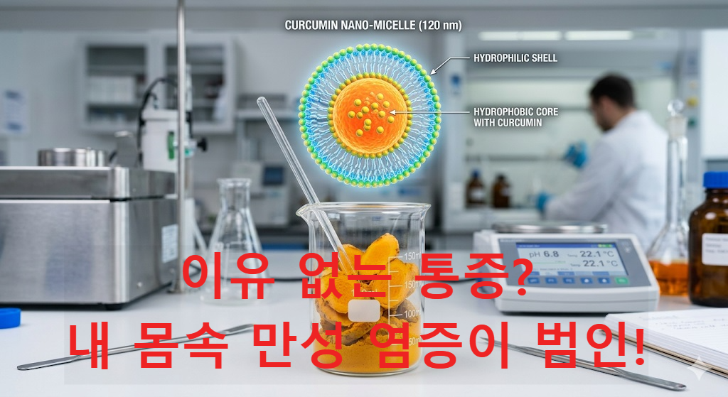 전신 항염 작용을 돕는 강황 커큐민과 미셀화 기술 시각화 이미지