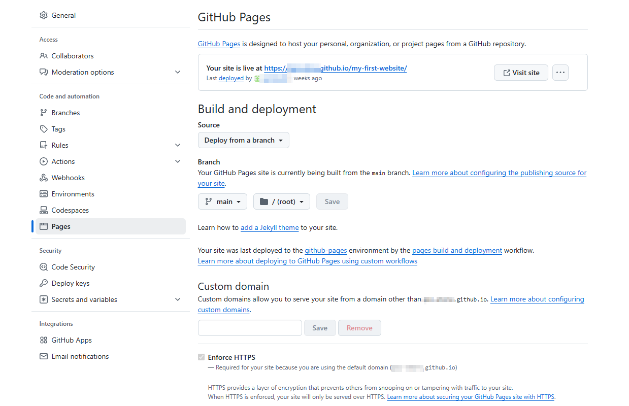 GitHub Pages 화면 일부