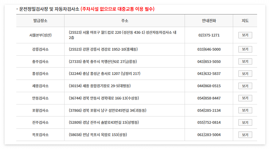 화물운송종사자 자격증 운전적성정밀검사 장소
