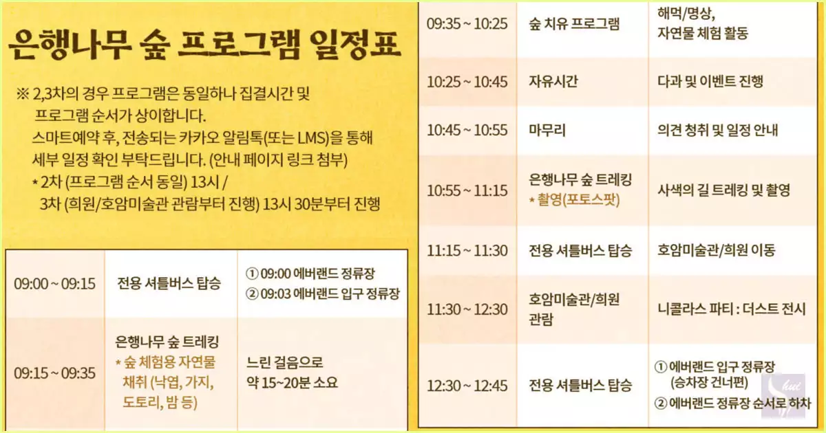 비밀의 은행나무 숲 일정표