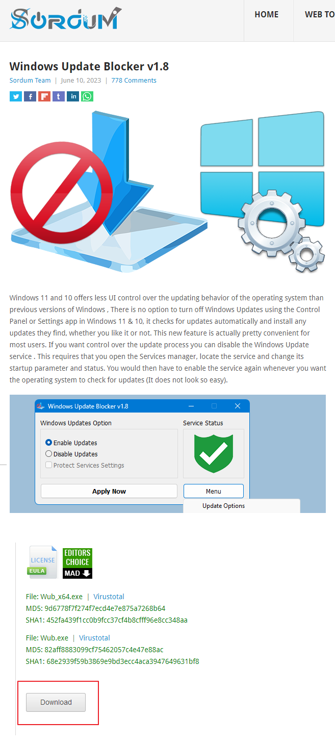 Windows Update Blocker 다운로드