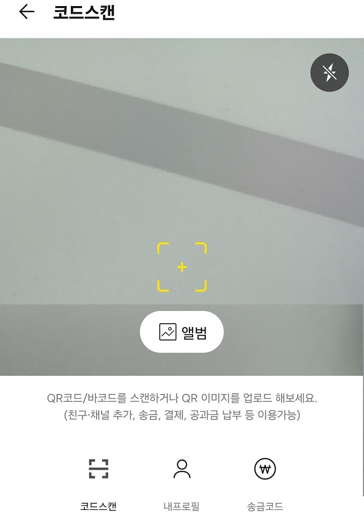 QR코드 스캔 화면 보임