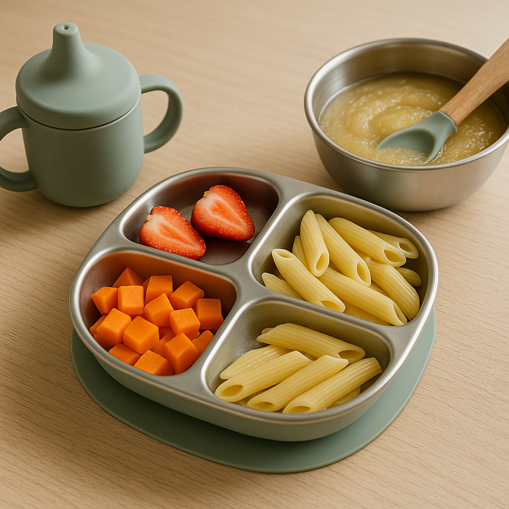 음식이 담긴 아기 식판