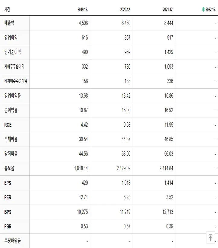 원익홀딩스 재무제표