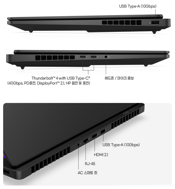 HP OMEN Max 16 노트북 포트 구성