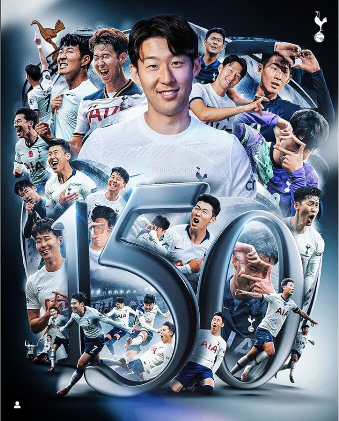 토트넘에서 150골 달성을 축하하며 골넣는 장면들을 모아 편집해 올린 사진