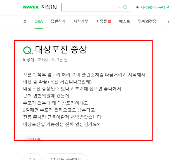 대상포진 증상 질문