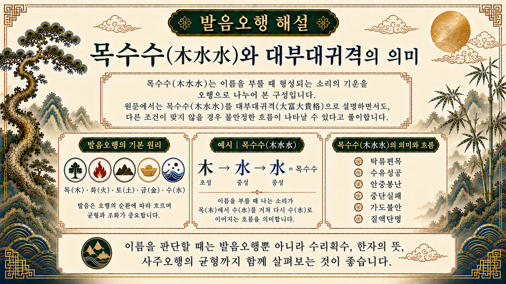해운대철학관 누리작명소 목수수와 대부대귀격 의미를 설명한 발음오행 해설