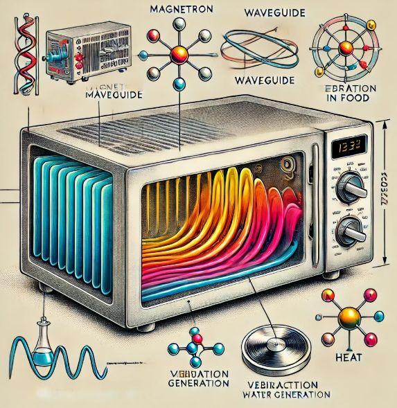 전자레인지의 작동원리를 표현한 이미지
