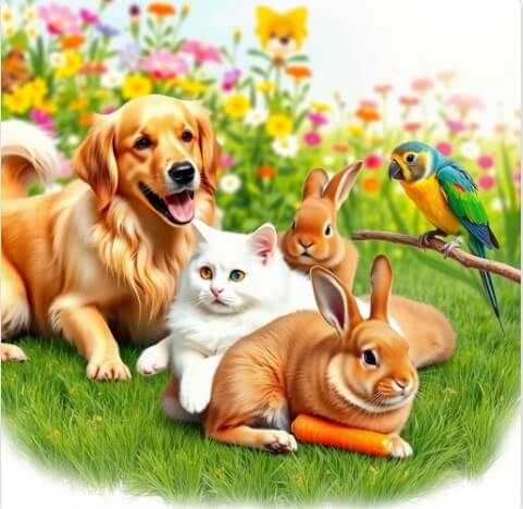 반려견과 반려묘 등 다양한 동물이 함께 어울리는 모습