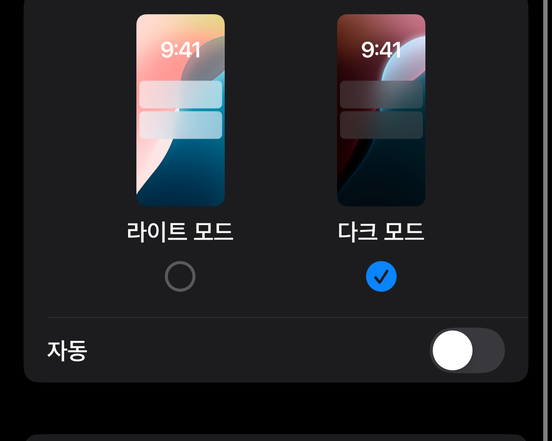 아이패드 다크모드 설정에서 선택