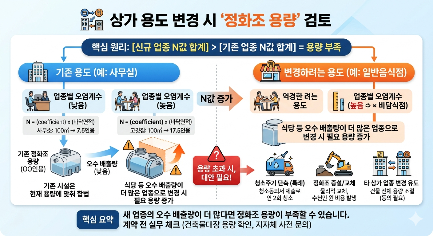 상가 용도변경 정화조 용량 부족하다면 계약 못 하나? 이 방법으로 해결할수도..