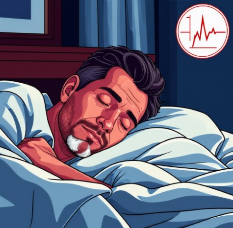 침대에 한 명의 남성이 편안한 모습으로 잠들어 있습니다.