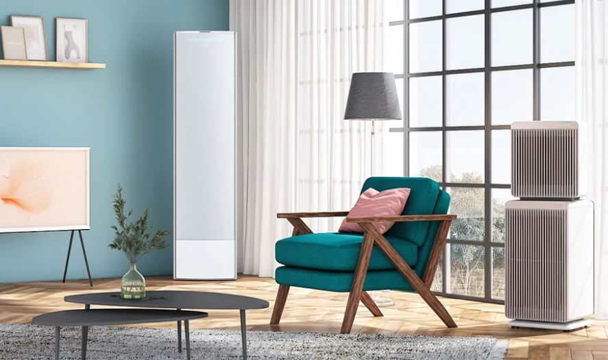 삼성전자 가전 에어드레서, TV, 공기청정기와 탁자, 의자