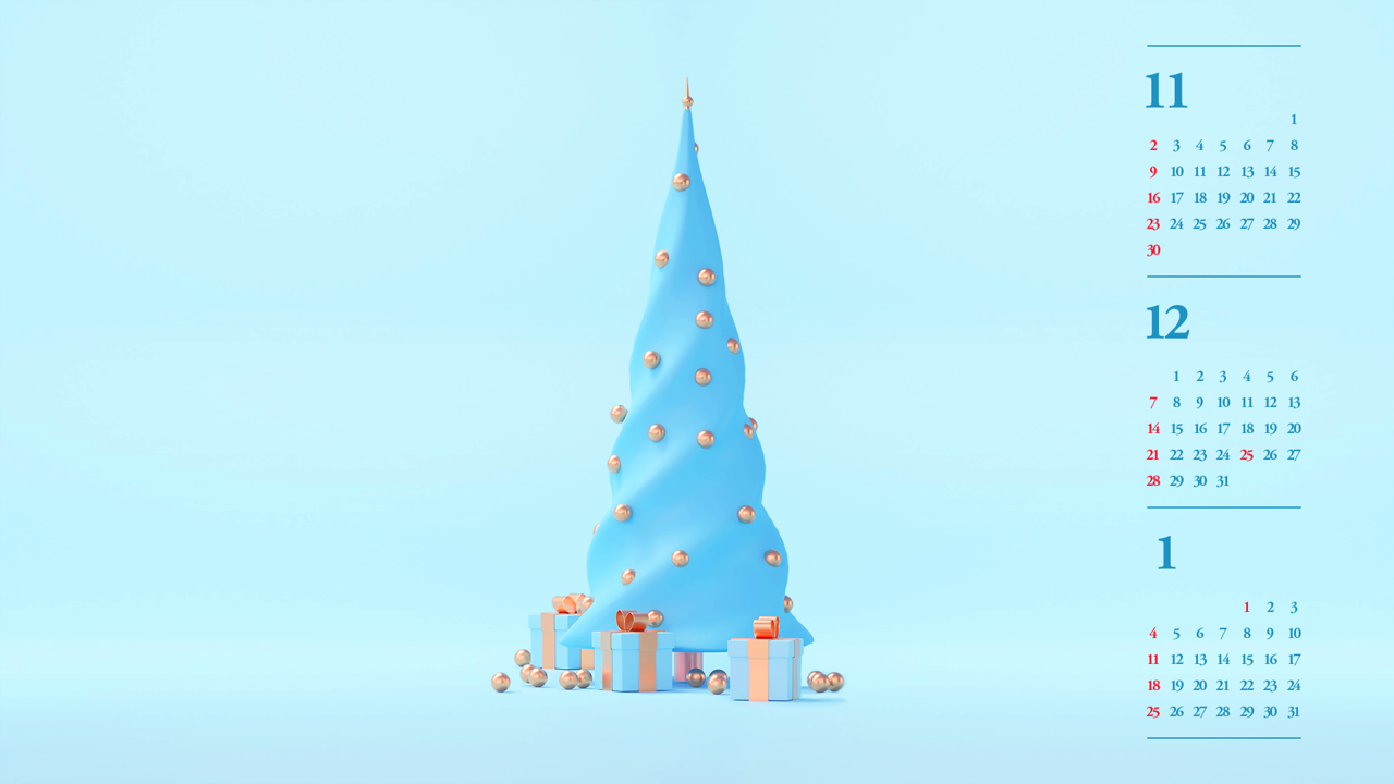 03 3D 크리스마스 트리 B - 2025년12월 노트북배경화면