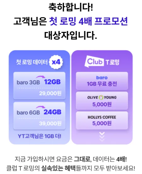 SK텔레콤-첫로밍-가입-프로모션-데이터-4배제공