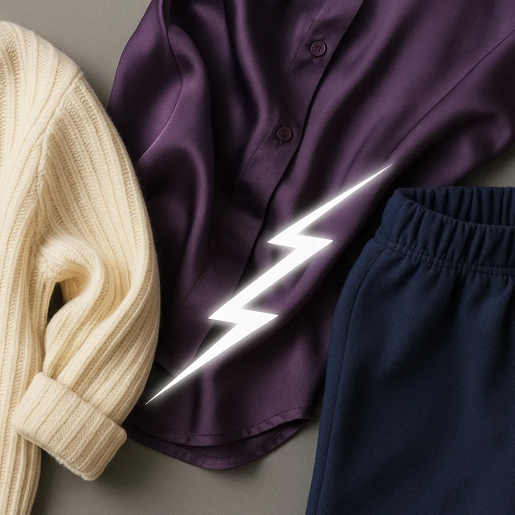 니트-새틴-플리스와-같은-옷감이-정전기가-잘-생기는-특성을-비교해-표현한-이미지