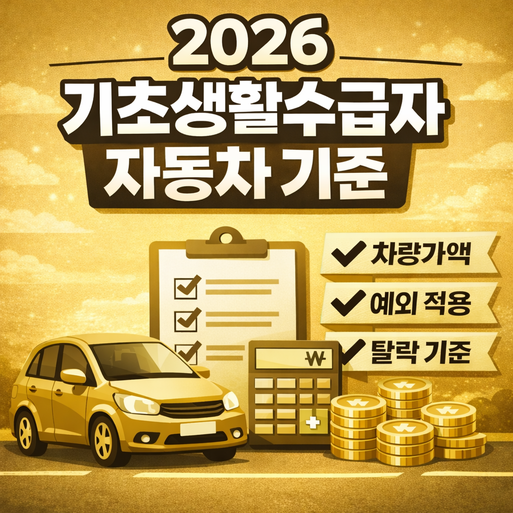 2026년 기초생활수급자 자동차 기준 차량가액 조건 vehicle rule 안내 이미지
