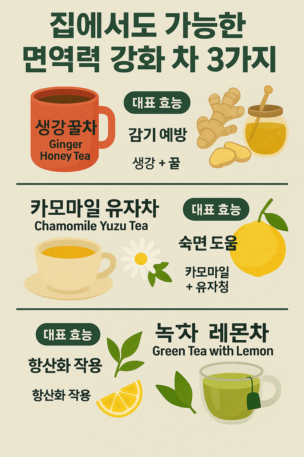 집에서도 만들 수 있는 면역력 강화 차 레시피 3가지