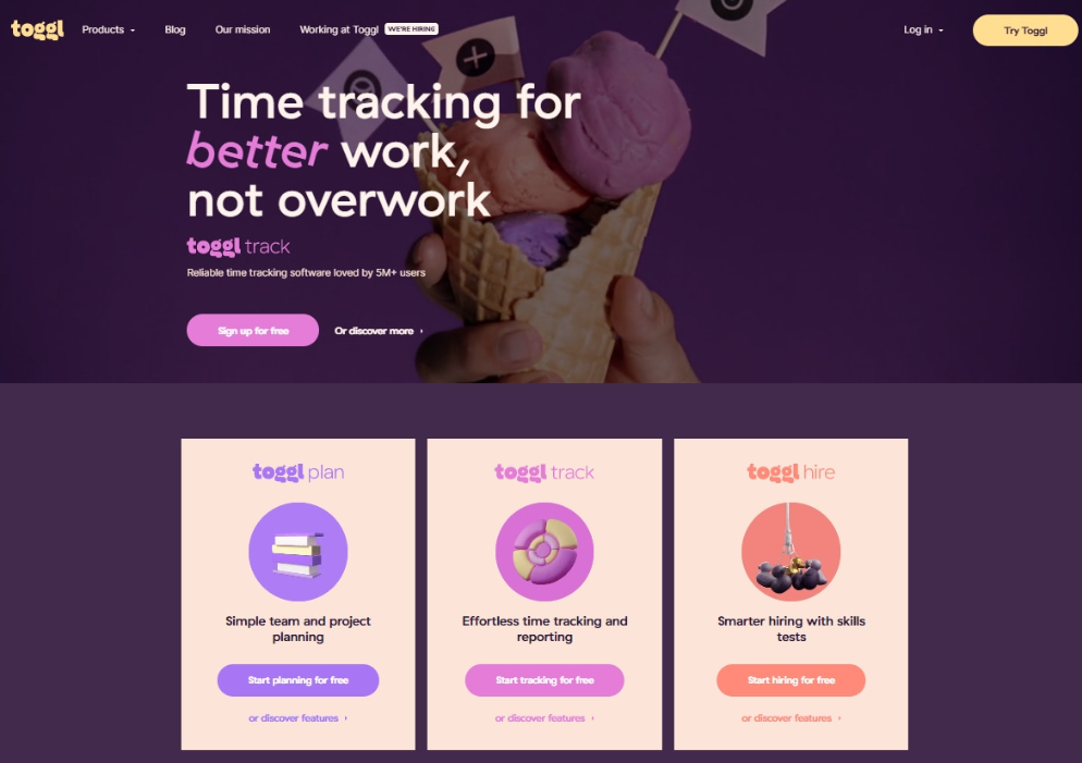 Toggl(토글) 웹사이트