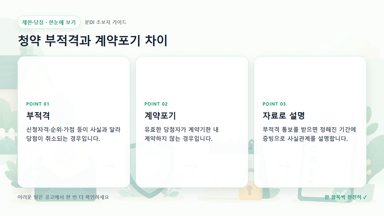 청약 부적격과 계약포기 차이 핵심을 세 칸으로 정리한 한눈에 보기