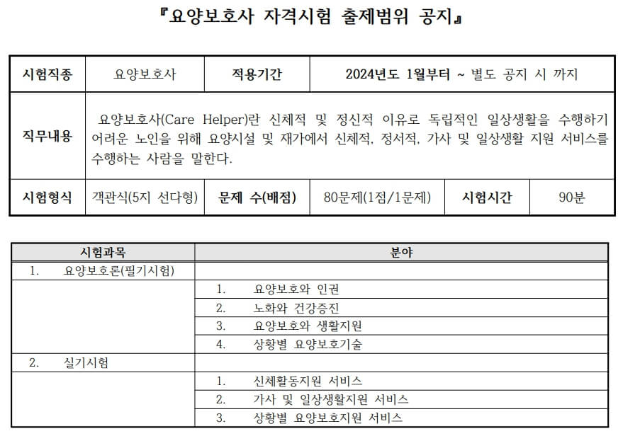 요양보호사자격시험출제범위