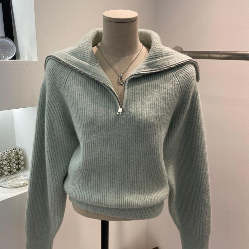 하이넥 빅카라 세일러 하프 집업 파스텔 니트