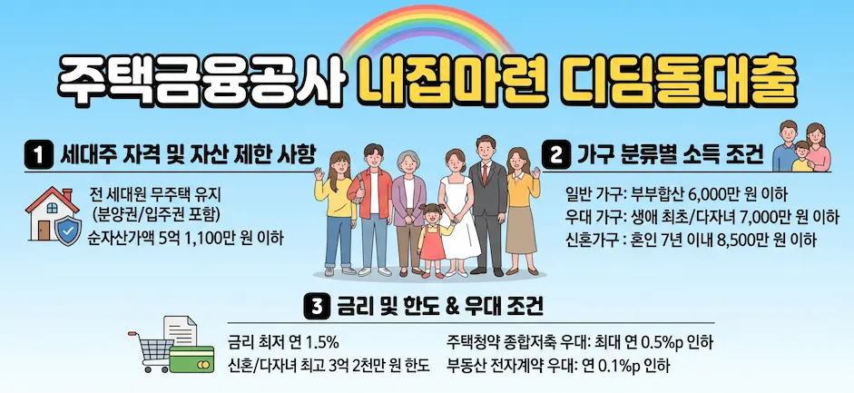 2026년 기준 디딤돌대출 신청을 위한 필수 소득 및 자산 요건 안내 일러스트