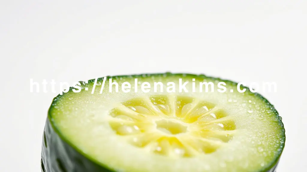 신선하게 반으로 갈린 오이의 촉촉한 단면,