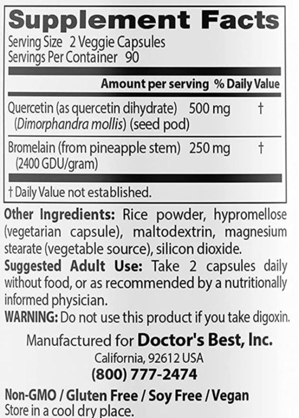 비염 완화 꽃가루 송화가루 봄 환절기 가을 알러지 알레르기 면역 호흡기 콧물 재채기 퀘르세틴 브로멜라인 quercetin bromelain Doctor's Best