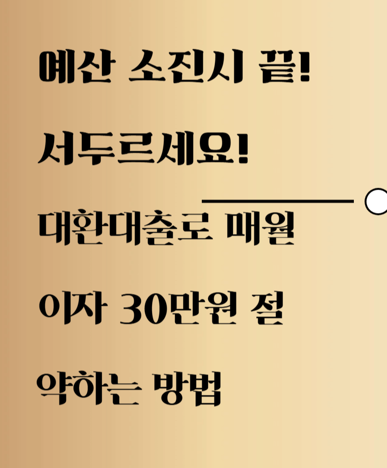 예산 소진시 끝! 서두르세요! 대환대출로 매월 ３０만원 절약하는 방법
