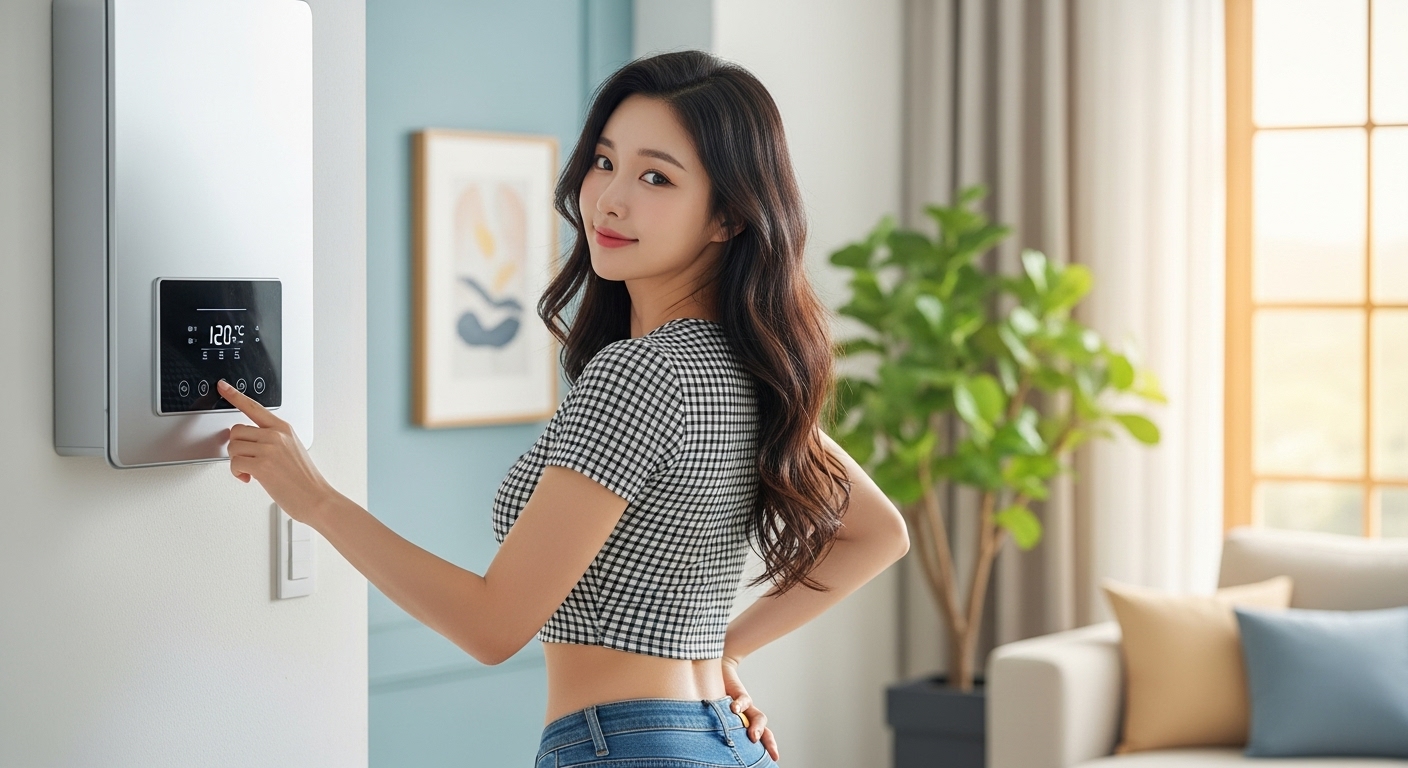 보일러를 조작하는 여성