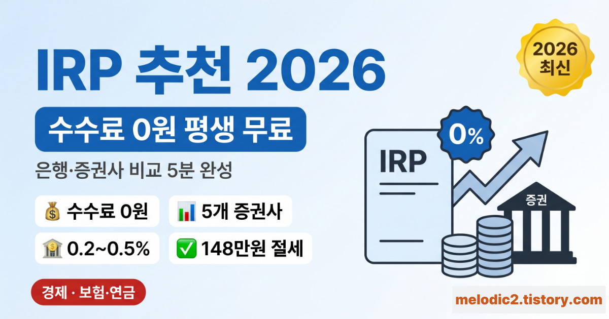 IRP 추천 2026 은행 증권사 수수료 비교 평생 무료 계좌 완벽 가이드
