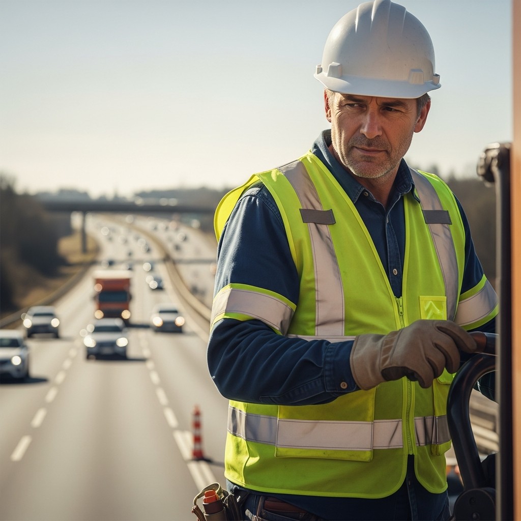 형광 안전조끼 작업자