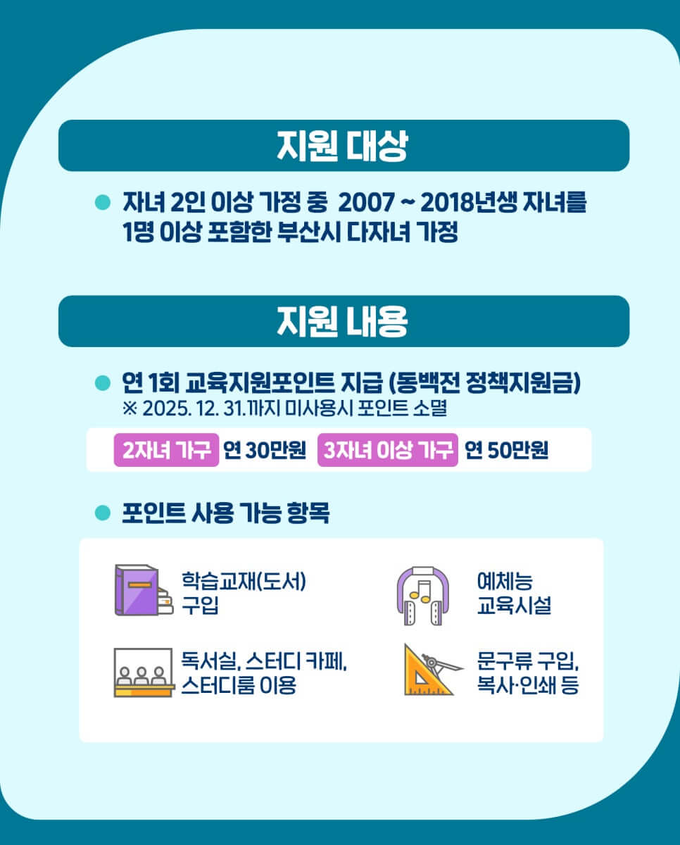 부산 다자녀 교육지원포인트 