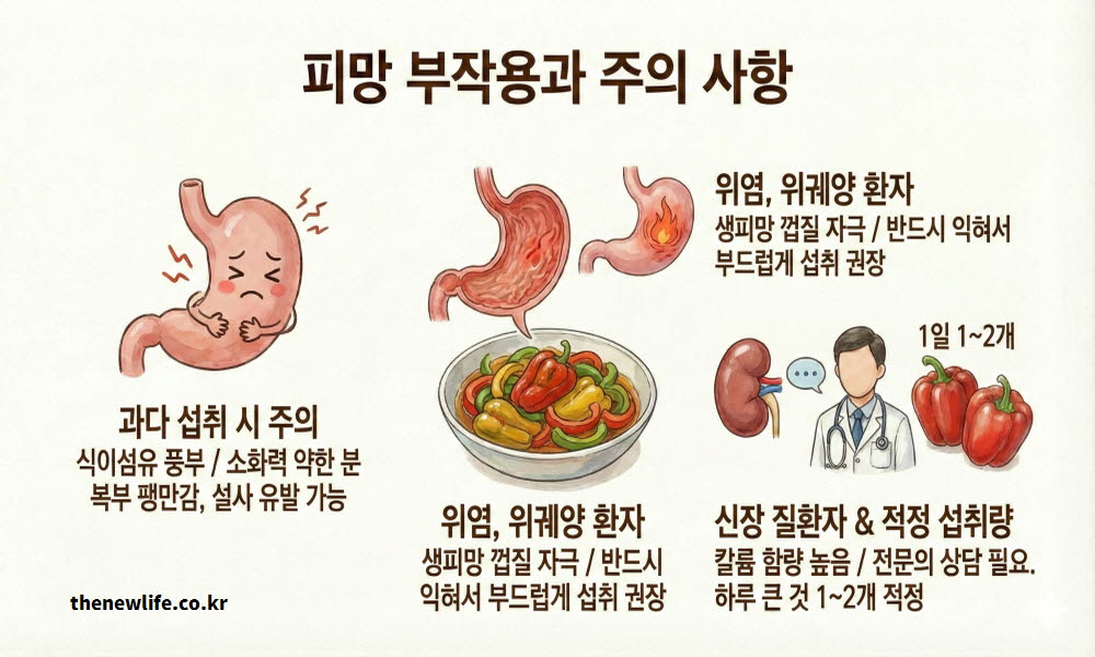피망 효능의 부작용과 주의 사항을 설명하는 이미지