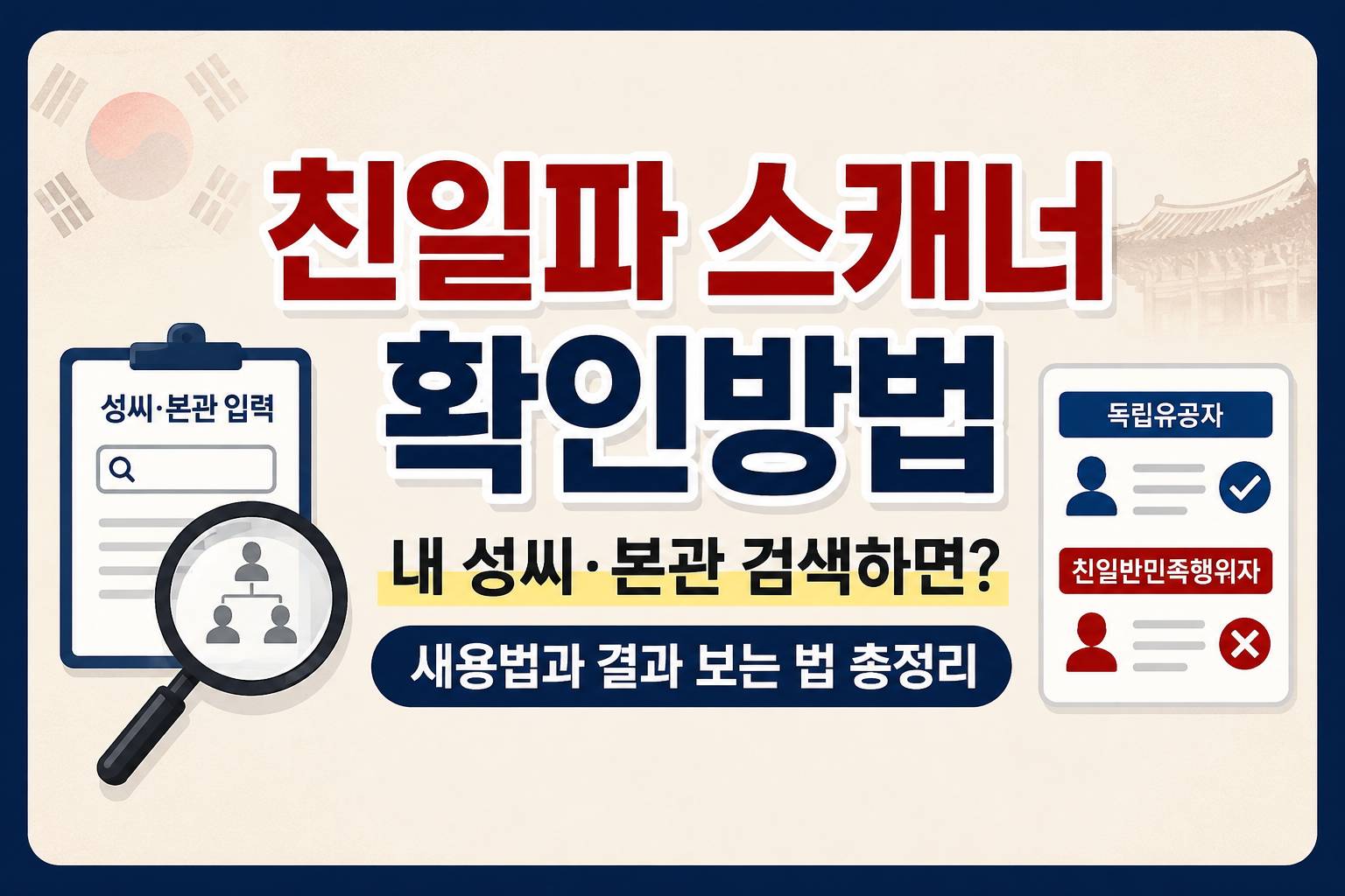 친일파 스캐너 확인방법 성씨와 본관으로 독립유공자 친일반민족행위자 검색하는 방법