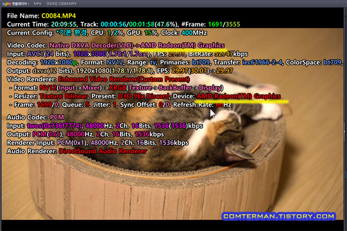 팟플레이어 동영상 재생정보 AMD Radeon Graphics