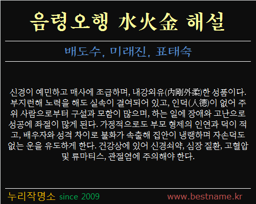 음령오행-수화금-해설