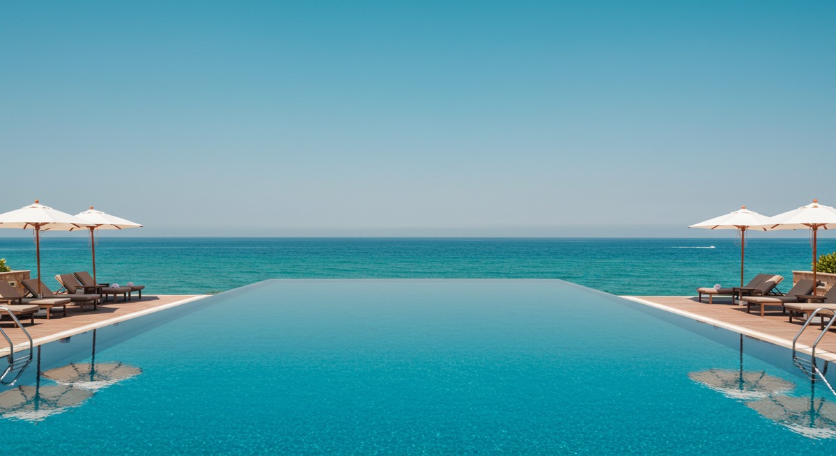 에메랄드빛 바다와 맞닿은 두짓타니 호텔의 인피니티 풀 전경